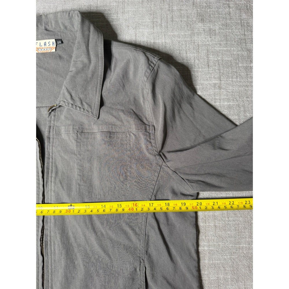 Vintage Flash Jeans Gray Lightweight Zip Up Jacket Viscose Blend Size 44 Mens L - Picture 8 of 11